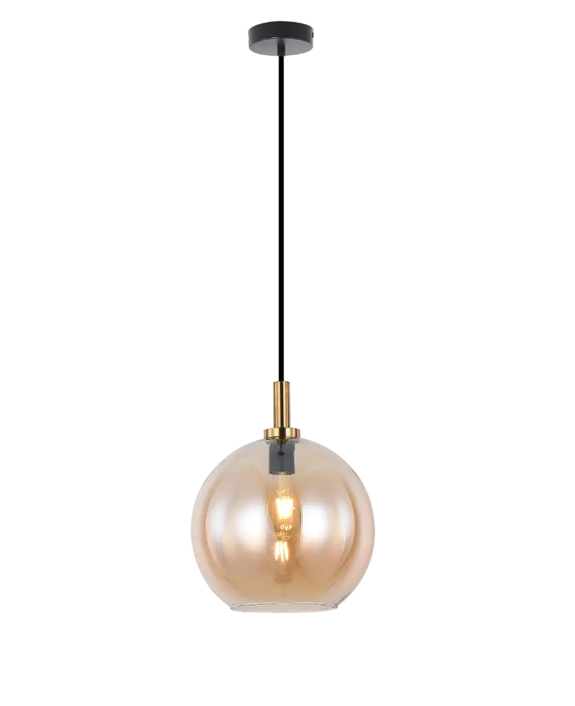 OSIRA Pendel E27 Zwart + goud, amber glas Ø300mm