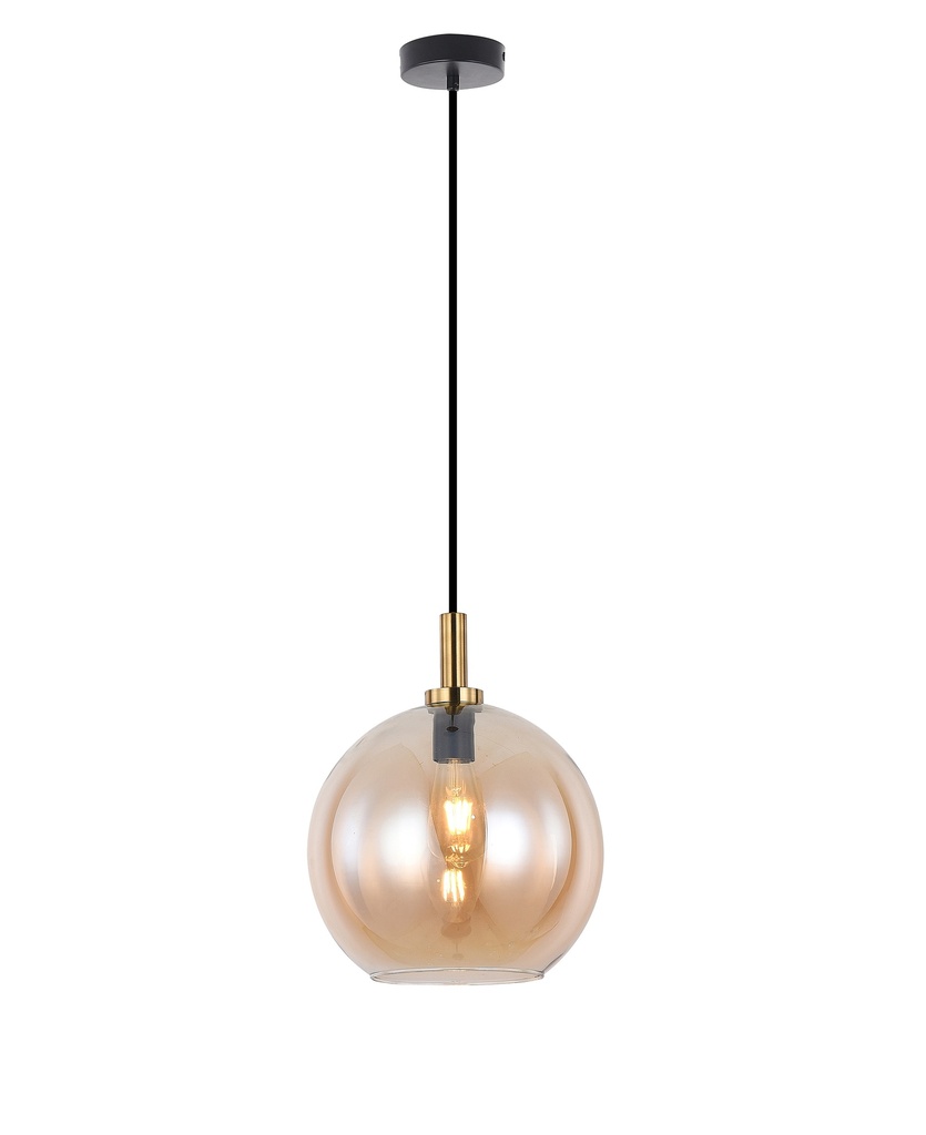 OSIRA Pendel E27 Zwart + goud, amber glas Ø300mm