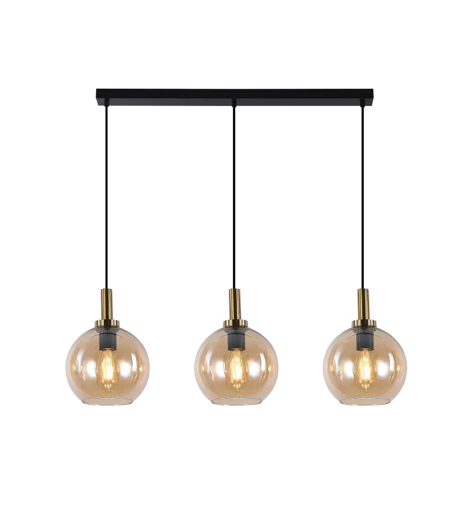 OSIRA Pendel E27 3L Zwart + goud, amber glas 3x Ø200mm