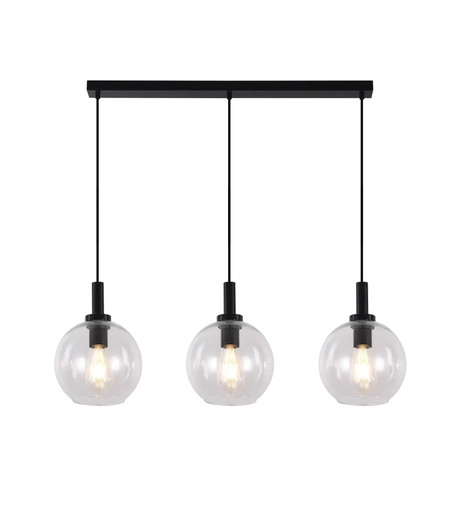 OSIRA Pendel E27 3L Zwart, helder glas 3x Ø200mm