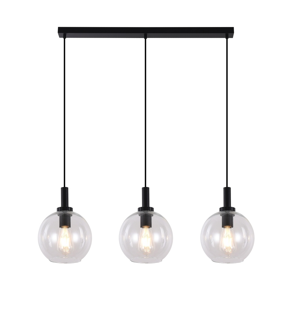 OSIRA Pendel E27 3L Zwart, helder glas 3x Ø200mm