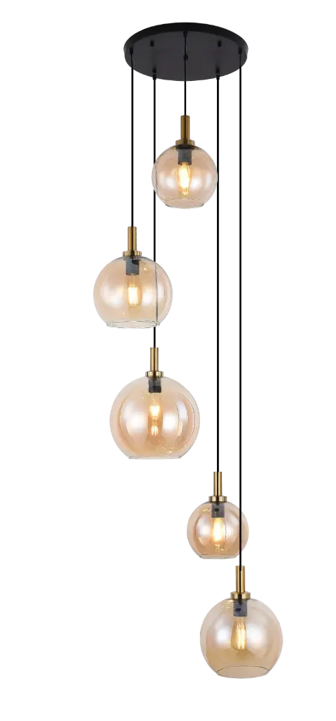 OSIRA Pendel E27 5L Zwart + goud, amber glas