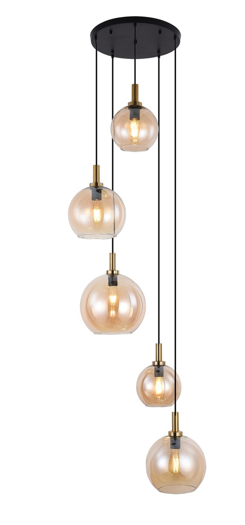 OSIRA Pendel E27 5L Zwart + goud, amber glas