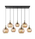 OSIRA Pendel E27 7L Zwart + goud, amber glas 3x Ø200mm, 4x Ø250mm