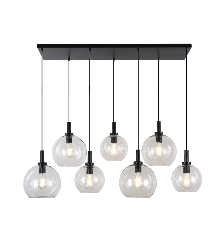 OSIRA Pendel E27 7L Zwart, helder glas 4x Ø200mm, 3x Ø250mm