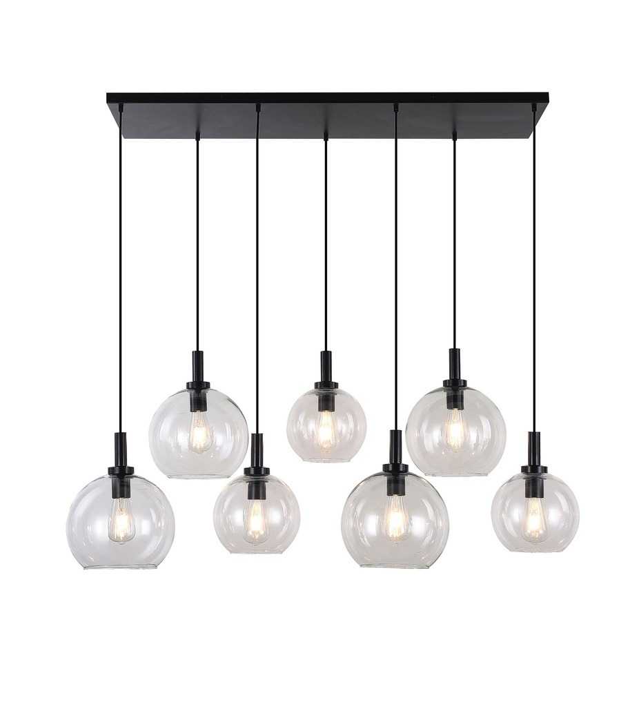 OSIRA Pendel E27 7L Zwart, helder glas 4x Ø200mm, 3x Ø250mm
