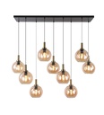 OSIRA Pendel E27 9L Zwart + goud, amber glas 9x Ø200mm