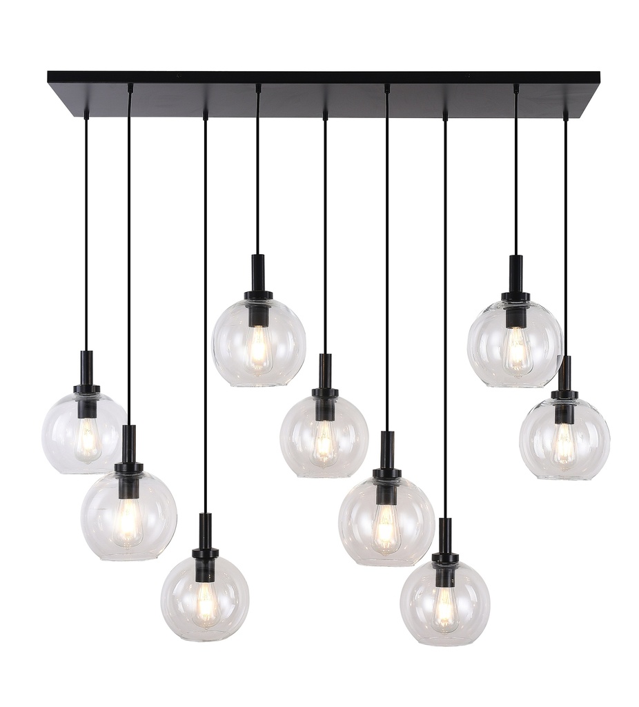 OSIRA Pendel E27 9L Zwart, helder glas 9x Ø200mm