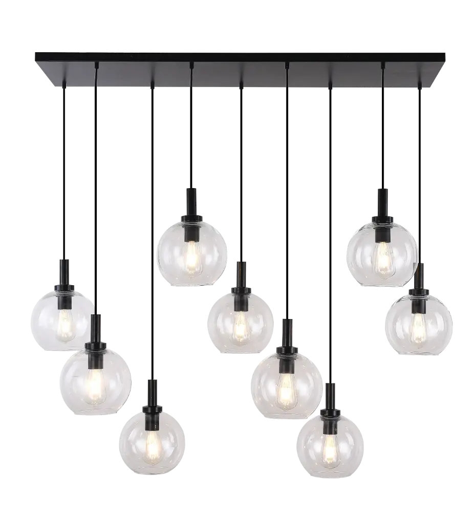 OSIRA Pendel E27 9L Zwart, helder glas 9x Ø200mm