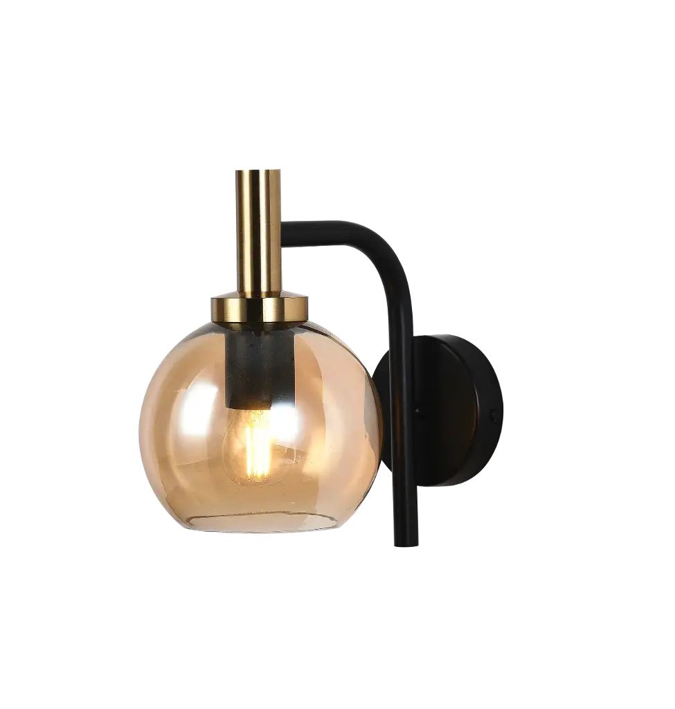 OSIRA Wandlicht E27 Zwart + goud, amber glas Ø150mm