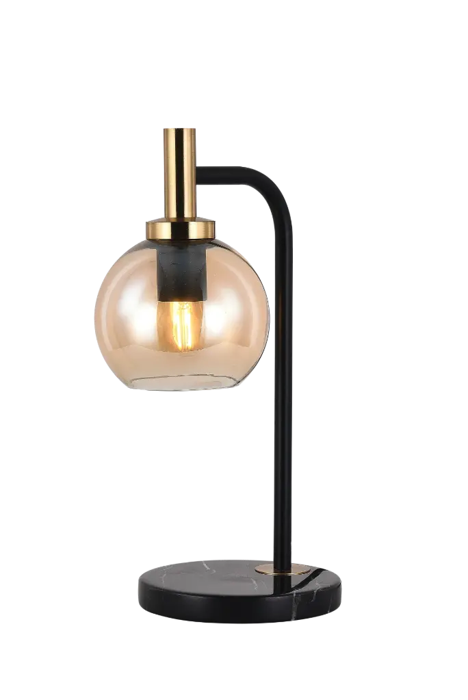 OSIRA Tafellamp E27 Zwart + goud, amber glas Ø150mm