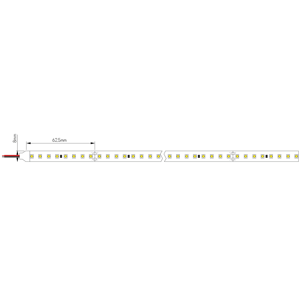 LED Strip per 12,5cm High Luminous Efficiency 24VDC 12W/m 3000K