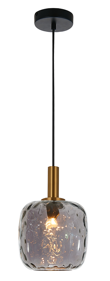 OKIRU Pendel E27 Zwart + as grijs glas Ø150mm