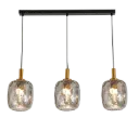 OKIRU Pendel Balk 3xE27 Zwart + 3x as grijs glas Ø180mm