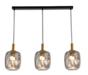 OKIRU Pendel Balk 3xE27 Zwart + 3x as grijs glas Ø180mm