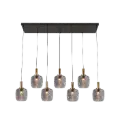 OKIRU Pendel Balk 7xE27 Zwart + 7x as grijs glas Ø150mm