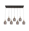 OKIRU Pendel Balk 7xE27 Zwart + 7x as grijs glas Ø150mm
