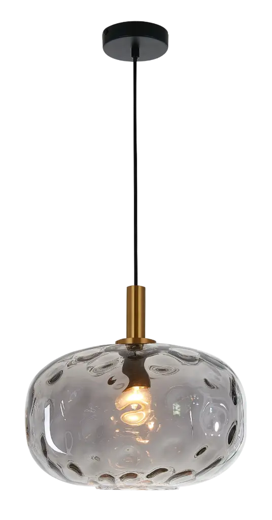 OKIRU Pendel E27 Goud + as grijs glas Ø300mm