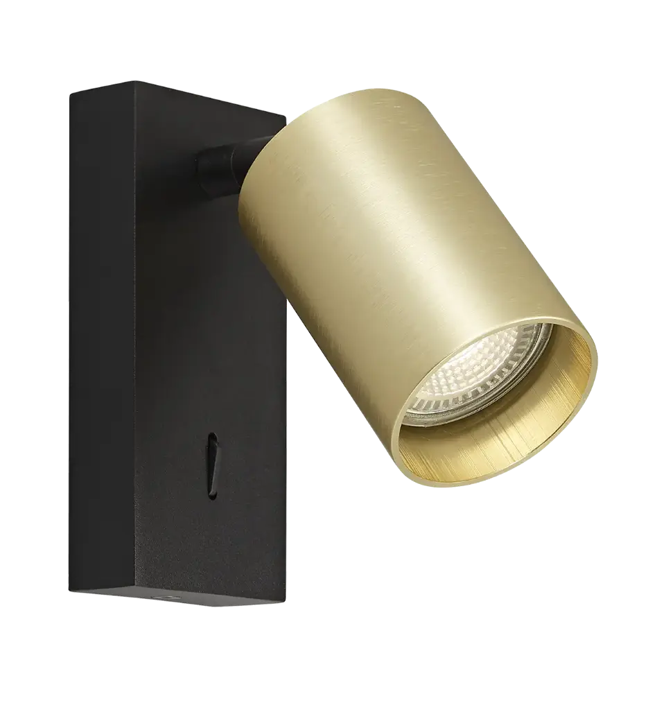 TABOO 1L GU10 (excl) zwart + geborsteld goud, wand licht + schakelaar