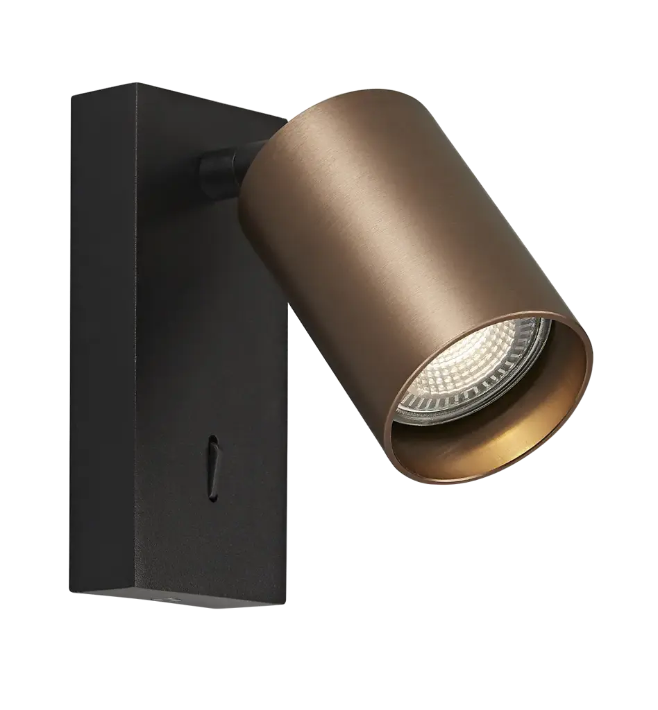 TABOO 1L GU10 (excl) zwart + geborsteld brons, wand licht +schakelaar