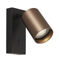 TABOO 1L GU10 (excl) zwart + geborsteld brons, wand licht +schakelaar