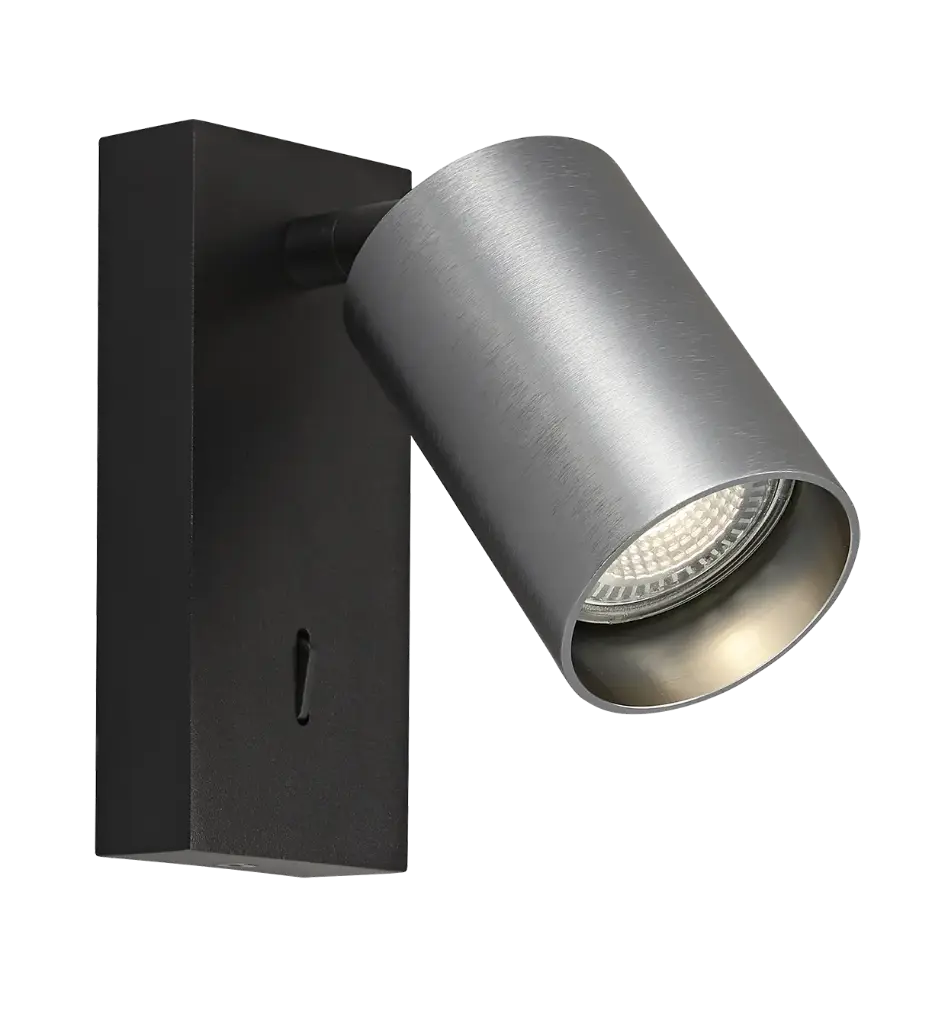 TABOO 1L GU10 (excl) zwart + geborsteld staal, wand licht +schakelaar