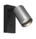 TABOO 1L GU10 (excl) zwart + geborsteld staal, wand licht +schakelaar
