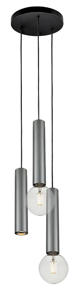 TABOO pendel 3L 1xGU10 (excl) 2xE27 (excl) zwart + geborsteld staal