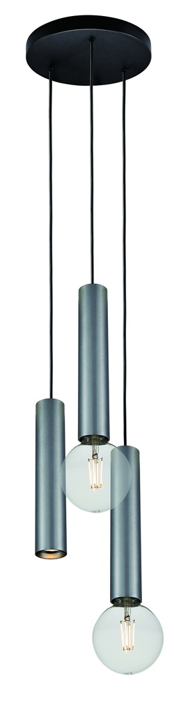 TABOO pendel 3L 1xGU10 (excl) 2xE27 (excl) zwart + geborsteld staal