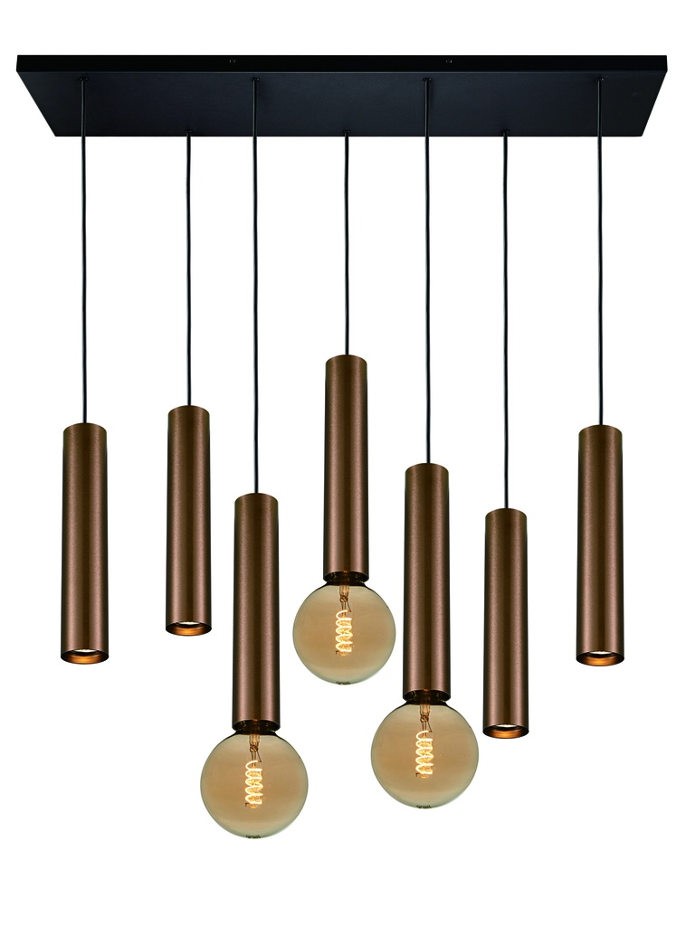 TABOO pendel 7L 4xGU10 (excl) 3xE27 (excl) zwart + geborsteld brons