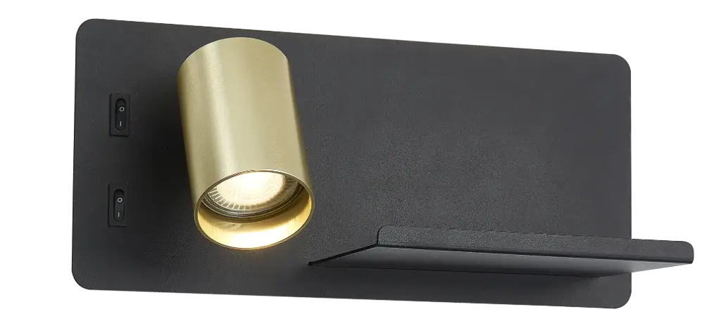DUSK wall left + USB GU10 (excl) + LED 7W 2700K black + brushed gold