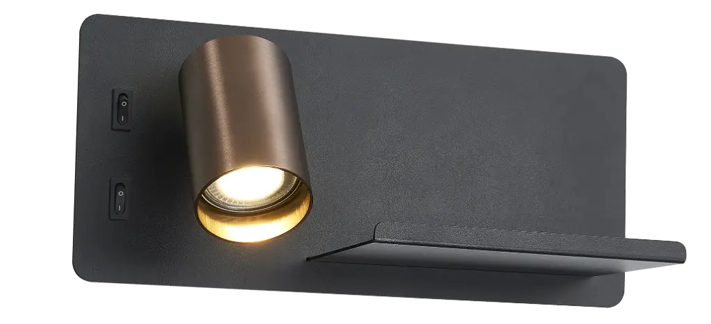 DUSK wandl links + USB GU10 (excl) + LED 7W 2700K zwart + geb brons
