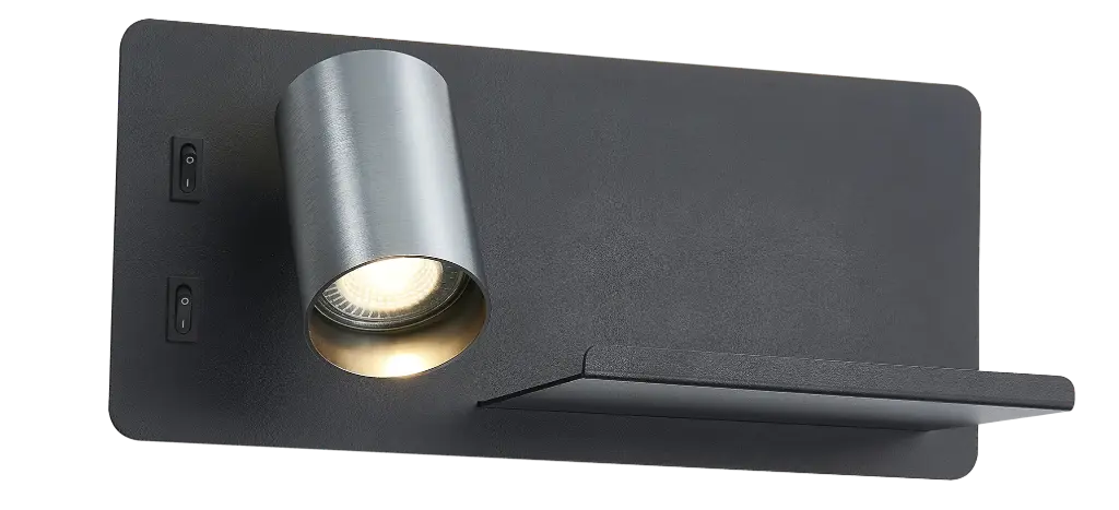 DUSK wandl links + USB GU10 (excl) + LED 7W 2700K zwart + geb staal