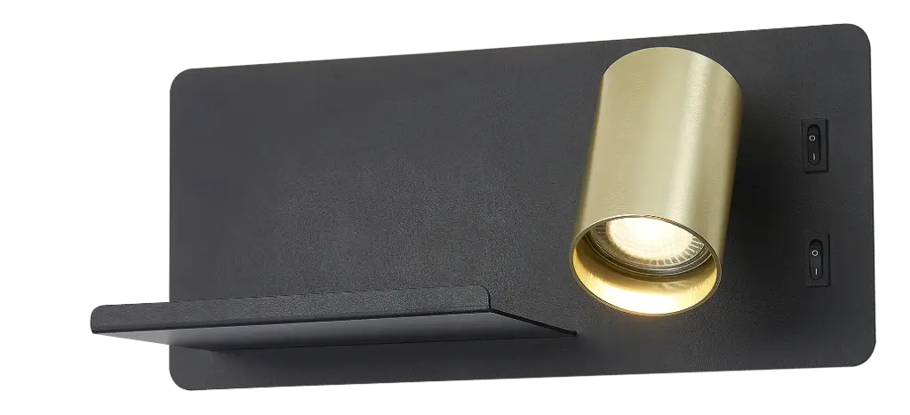 DUSK wandl rechts + USB GU10 (excl) + LED 7W 2700K zwart + geb goud