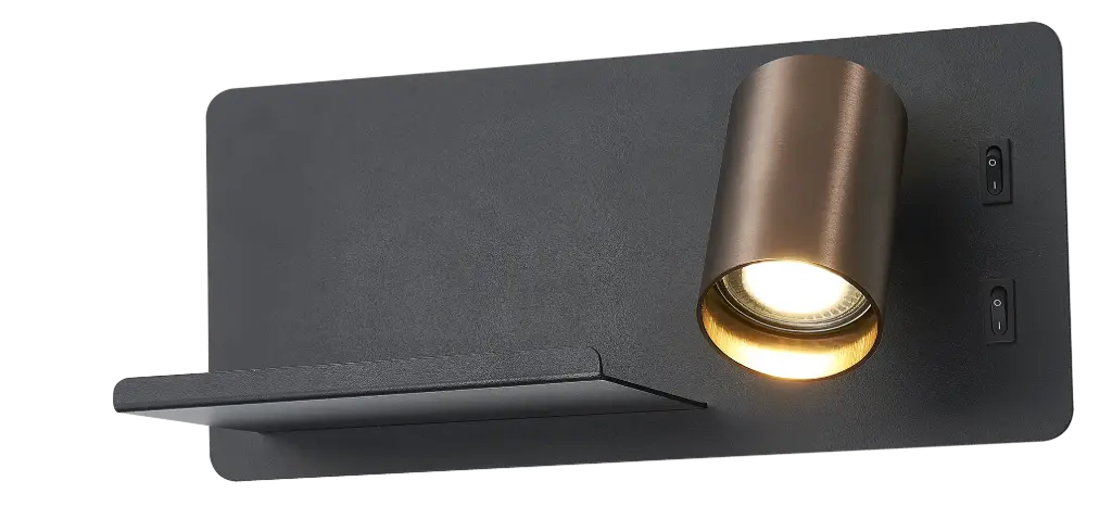 DUSK wandl rechts + USB GU10 (excl) + LED 7W 2700K zwart + geb brons