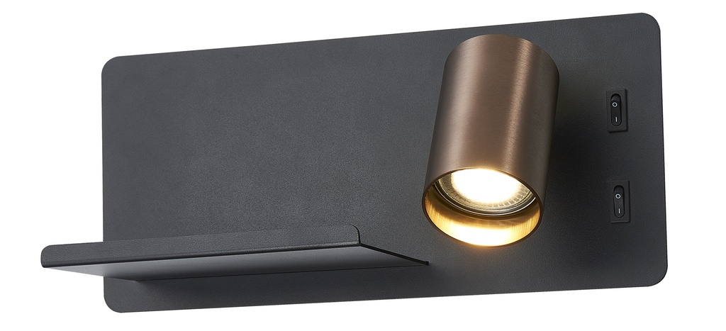 DUSK wandl rechts + USB GU10 (excl) + LED 7W 2700K zwart + geb brons