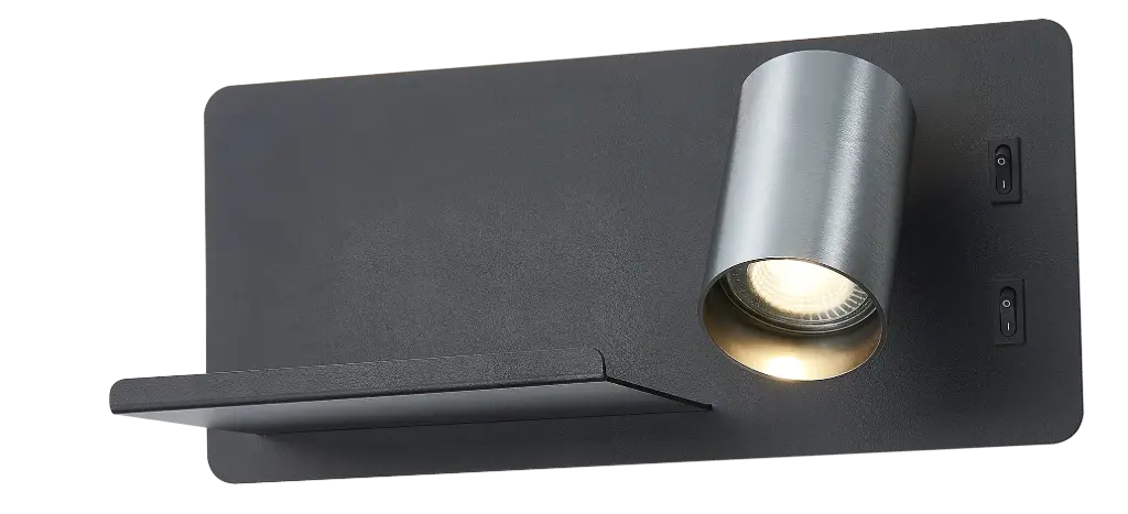 DUSK wall right + USB GU10 (excl) + LED 7W 2700K black + br steel