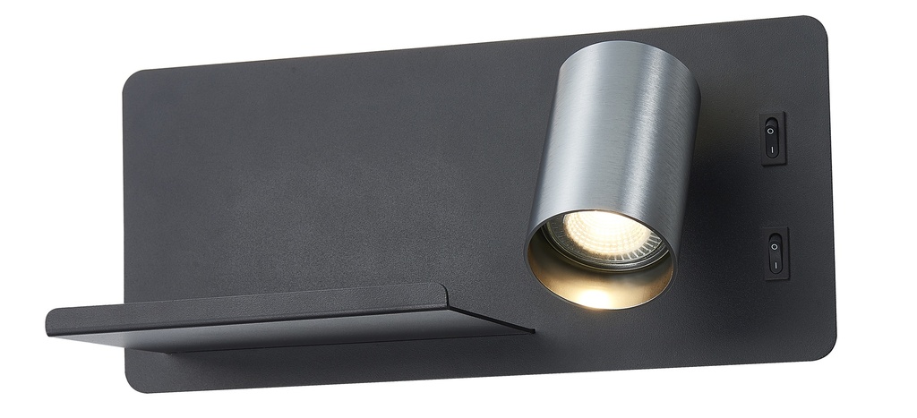 DUSK wandl rechts + USB GU10 (excl) + LED 7W 2700K zwart + geb staal