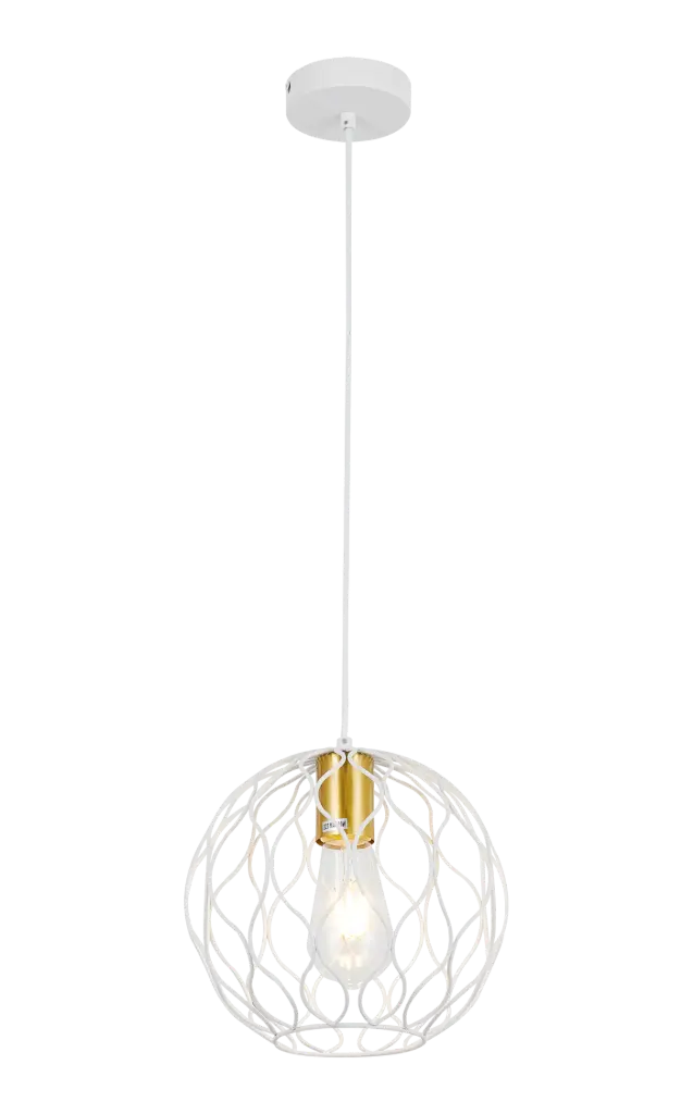 ONDA pendel 1x E27 Ø23cm wit + geborsteld goud