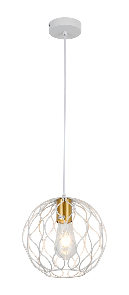 ONDA pendel 1x E27 Ø23cm wit + geborsteld goud
