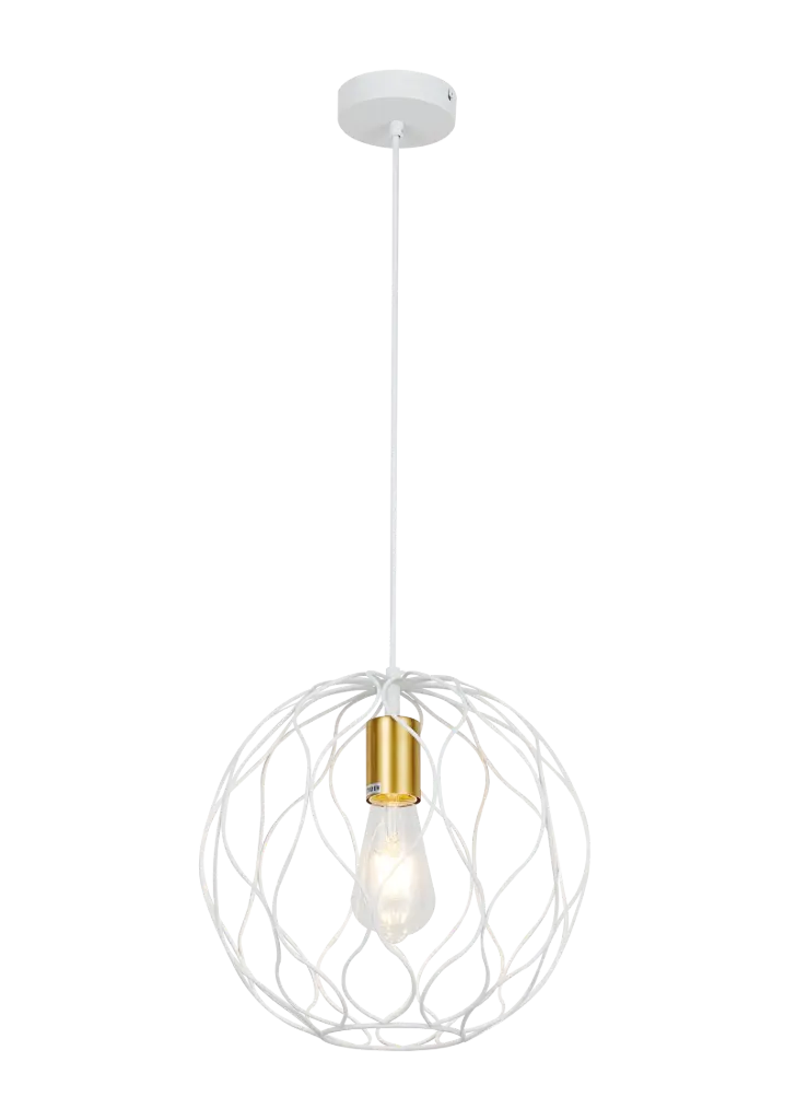 ONDA pendel 1x E27 Ø30cm wit + geborsteld goud
