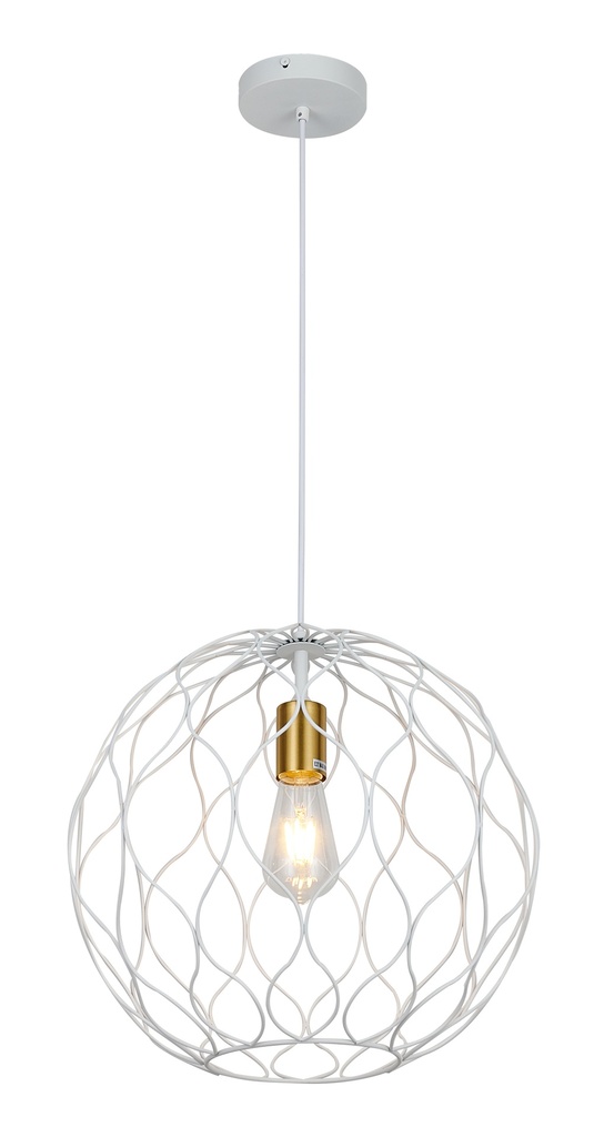 ONDA pendel 1x E27 Ø39cm wit + geborsteld goud