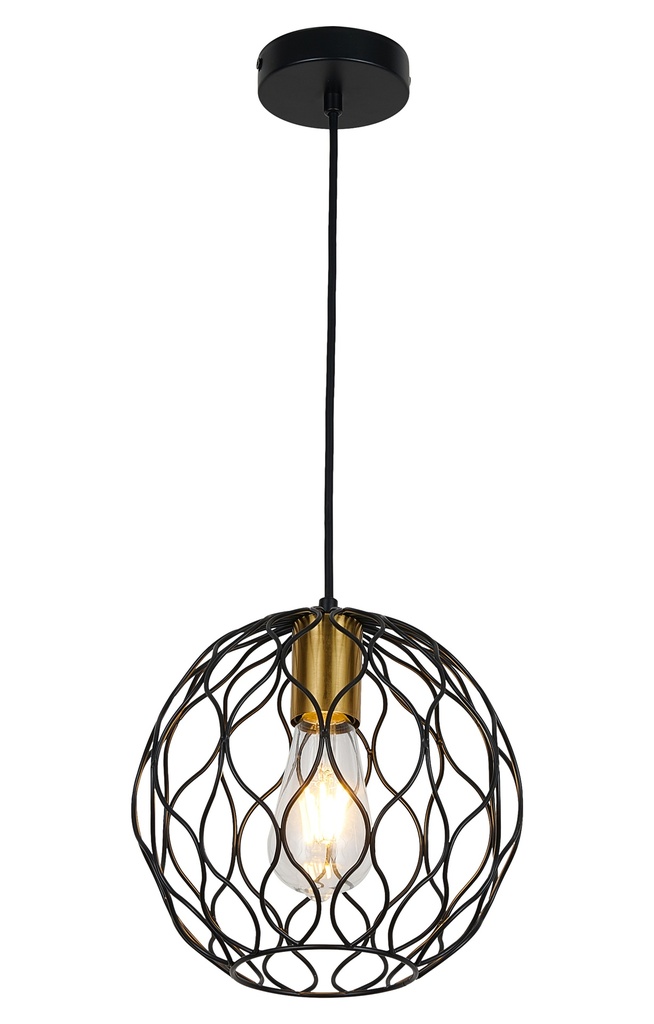 ONDA pendel 1x E27 Ø23cm zwart + geborsteld goud