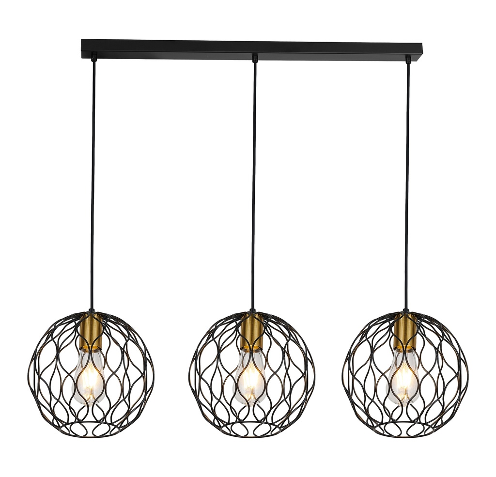 ONDA pendel 3x E27 zwart + geborsteld goud_3403191