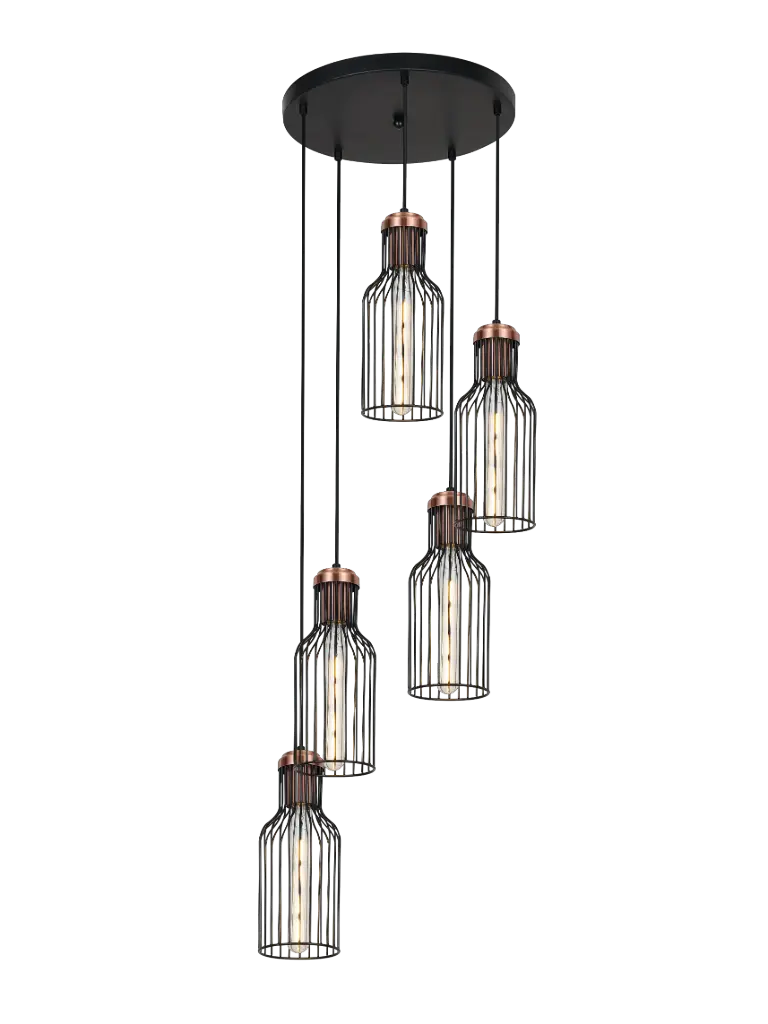 BIZUM pendel 5x E27 zwart + koper