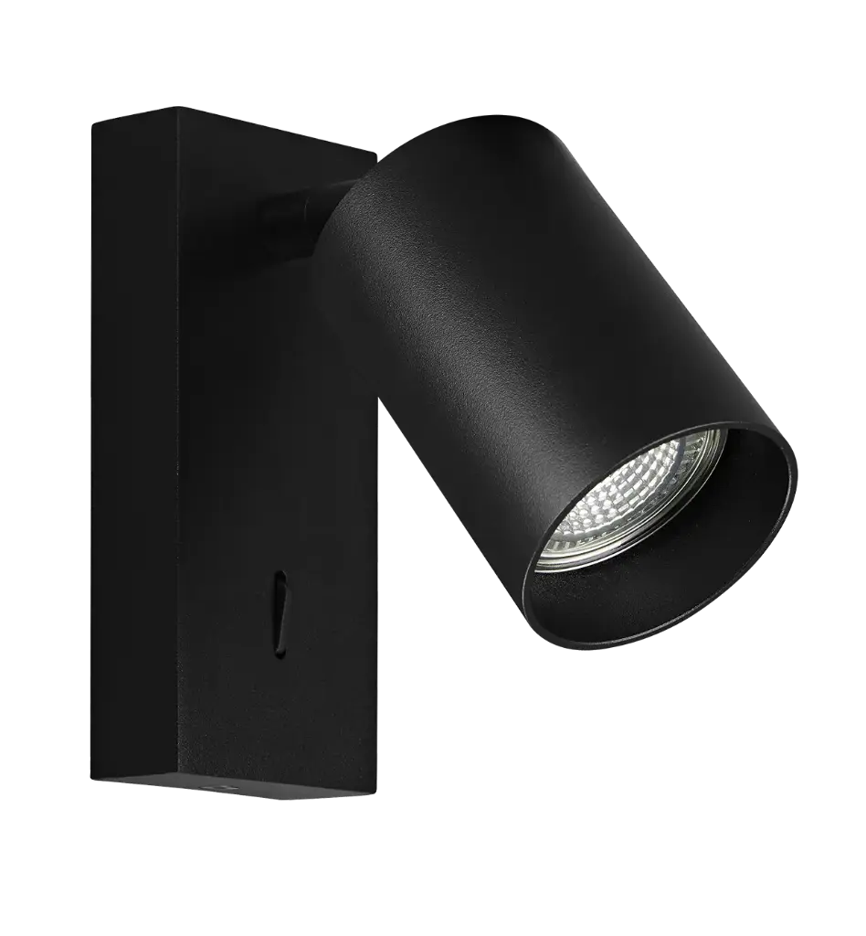 TABOO 1L GU10 (excl) zwart, wand licht + schakelaar