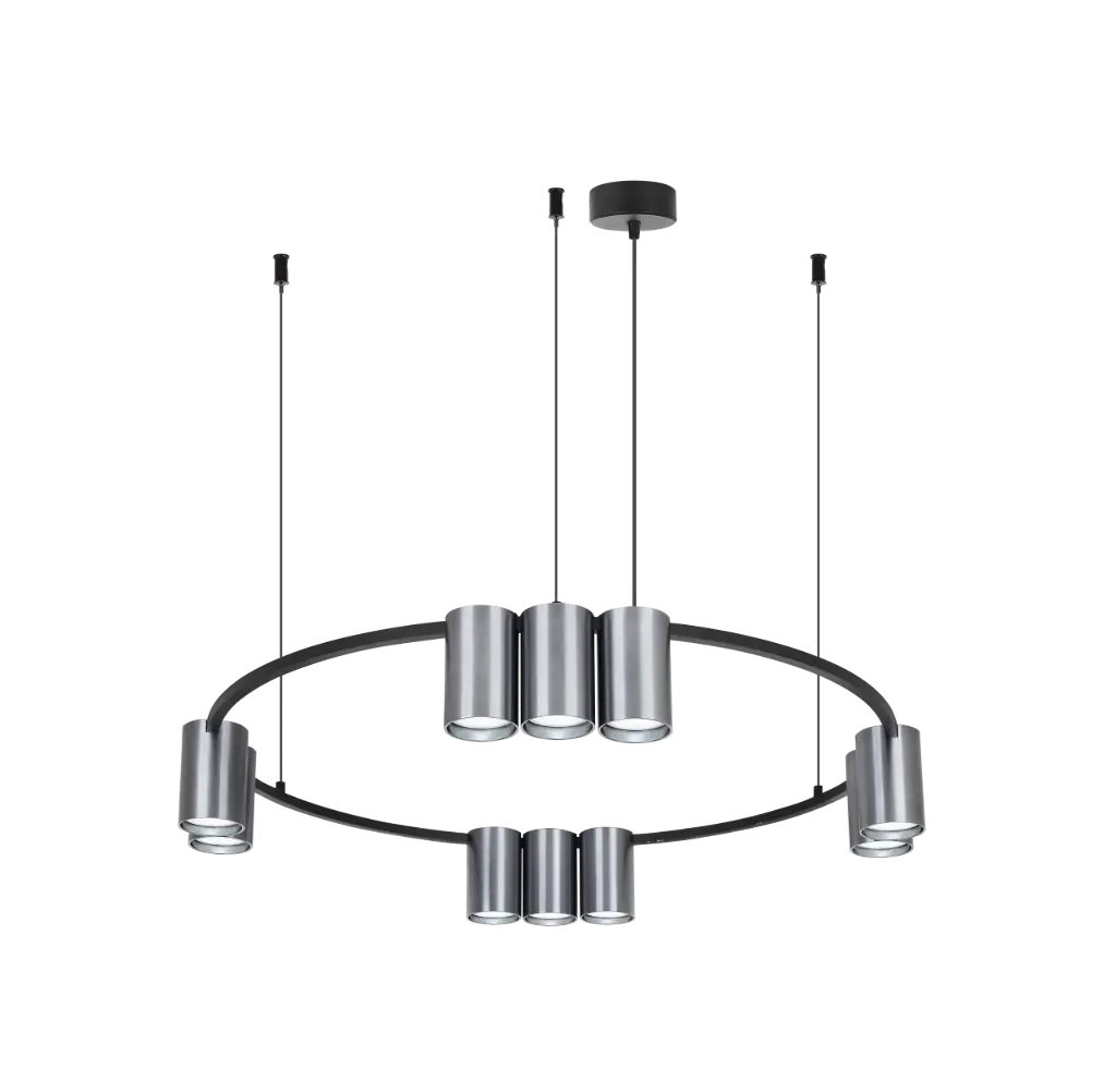 ISE Pendel 10x GU10 excl Ø600mm geborsteld staal + zwart