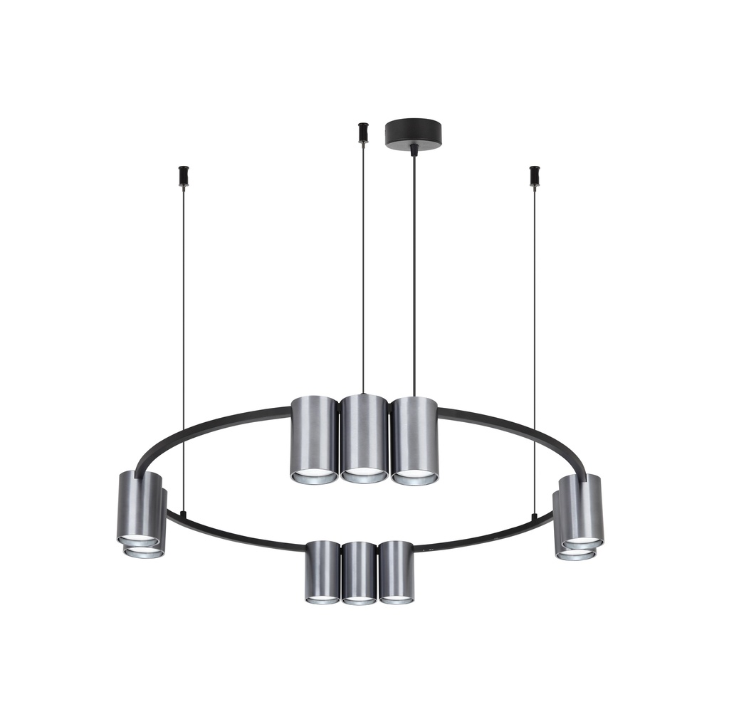 ISE Pendel 10x GU10 excl Ø600mm geborsteld staal + zwart