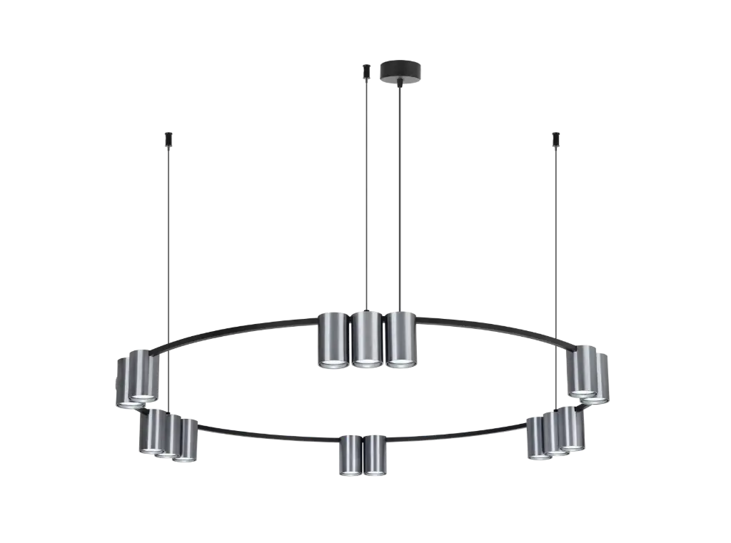 ISE Pendel 15x GU10 excl Ø1000mm geborsteld staal + zwart