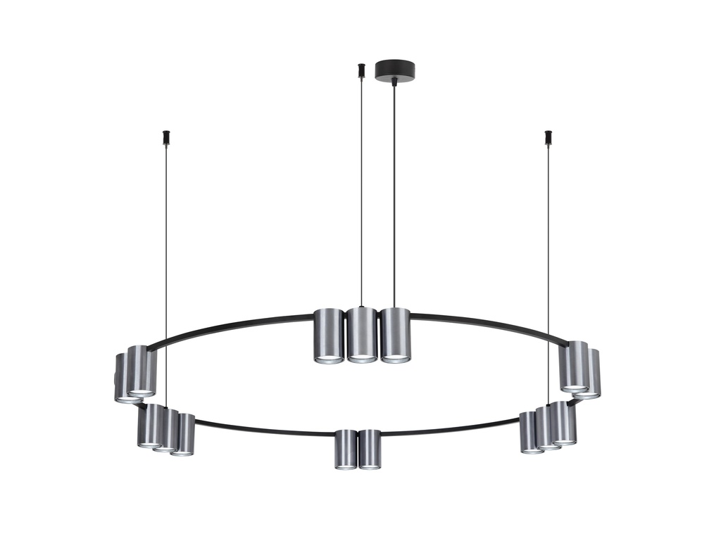 ISE Pendel 15x GU10 excl Ø1000mm geborsteld staal + zwart